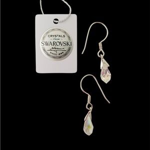 Aurora borealis Silver Crystal Drop Earrings Minimalist Design